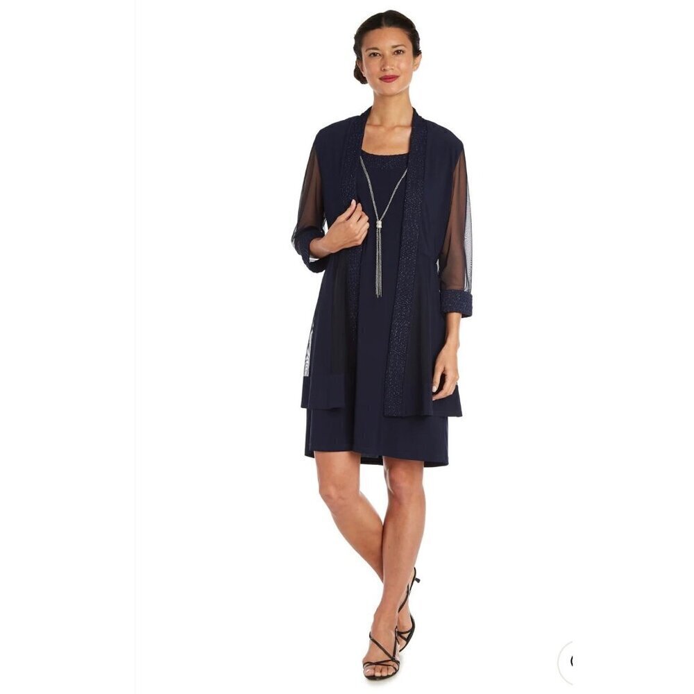 R&M Richards Jacket Dress with Textured Detail and Sheer Inserts size 6 NWT